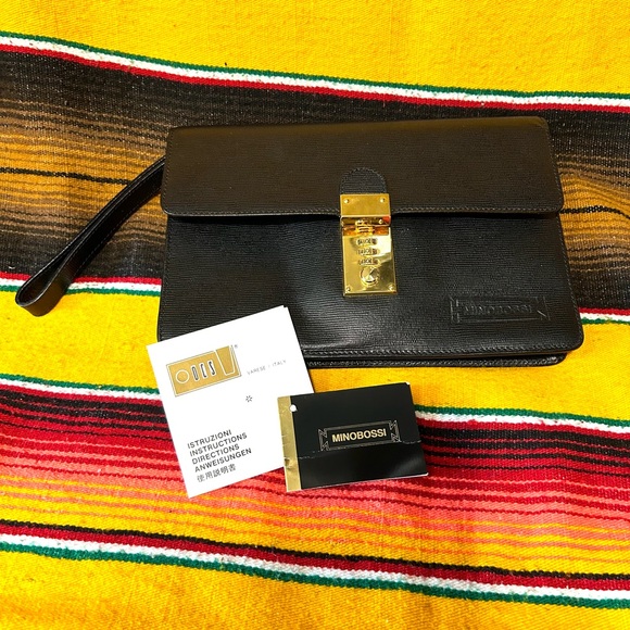 Minobossi Black leather combination lock clutch bag New!